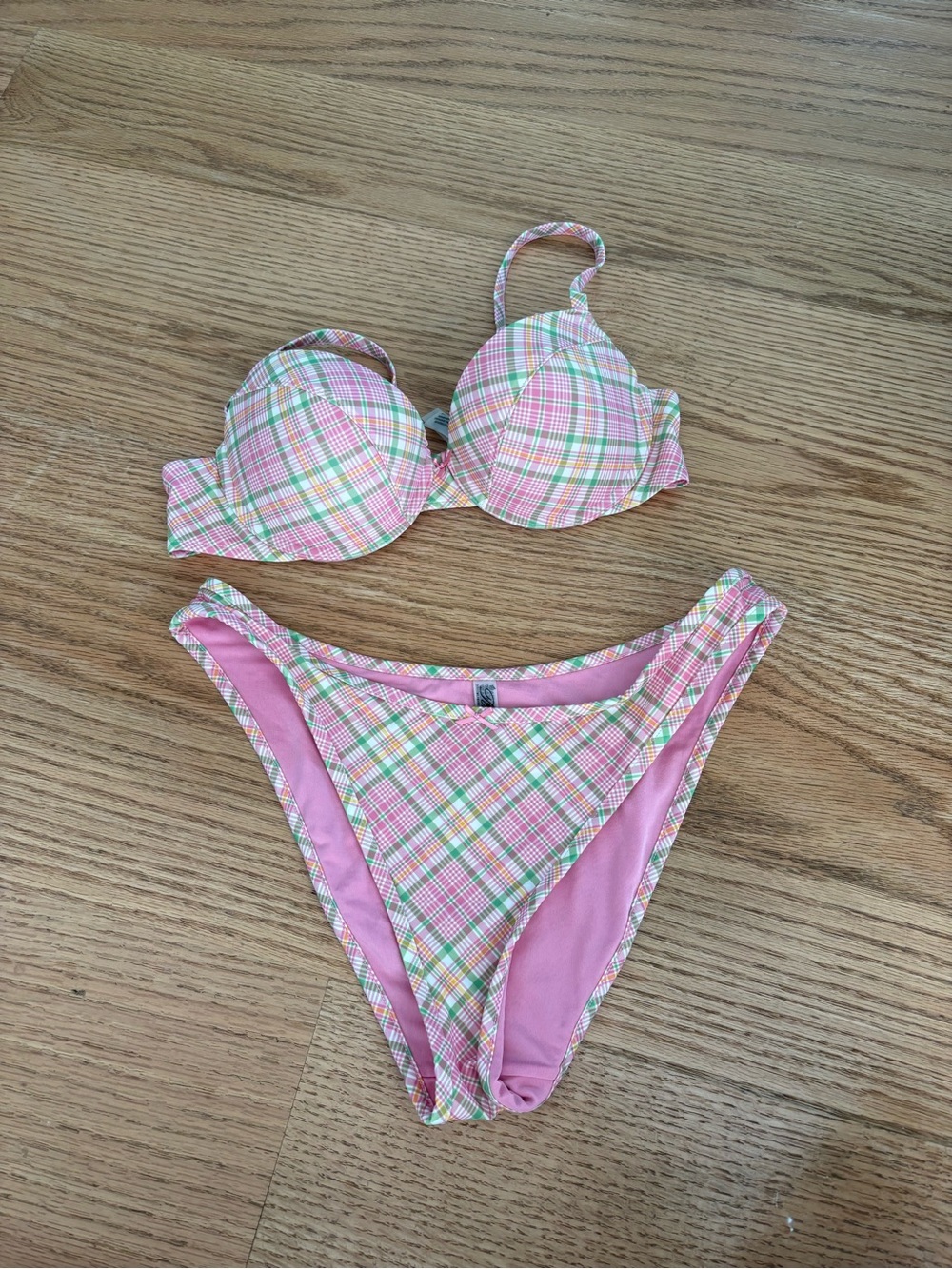 Pink Plaid Two-Piece Swim Set